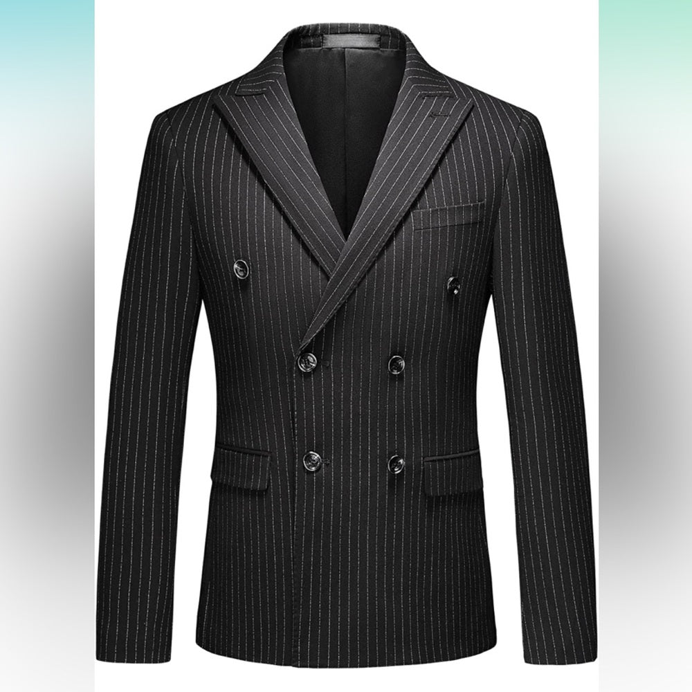 Mens Suits 3 Piece Double Breasted Suit Pinstripe Slim Fit Tuxedo