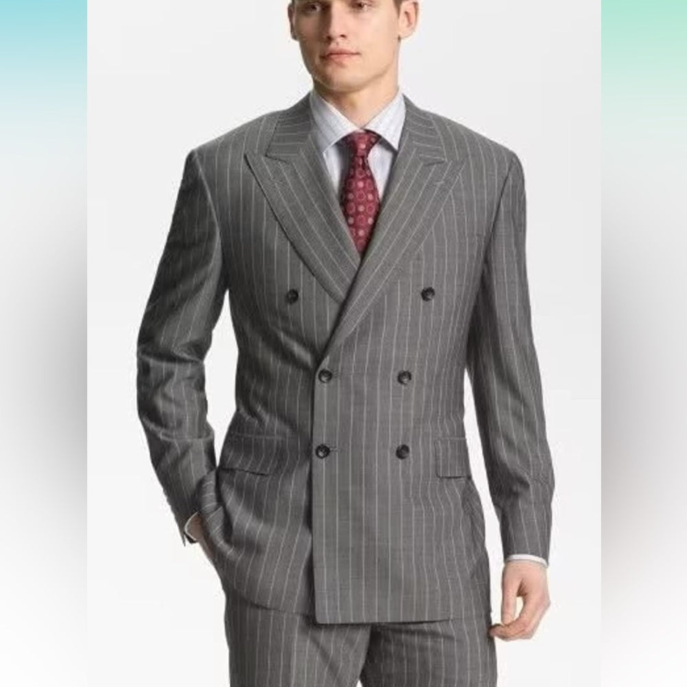 Mens Suits 2 Piece Pinstripe Suit Double Breasted Blazer and Pant